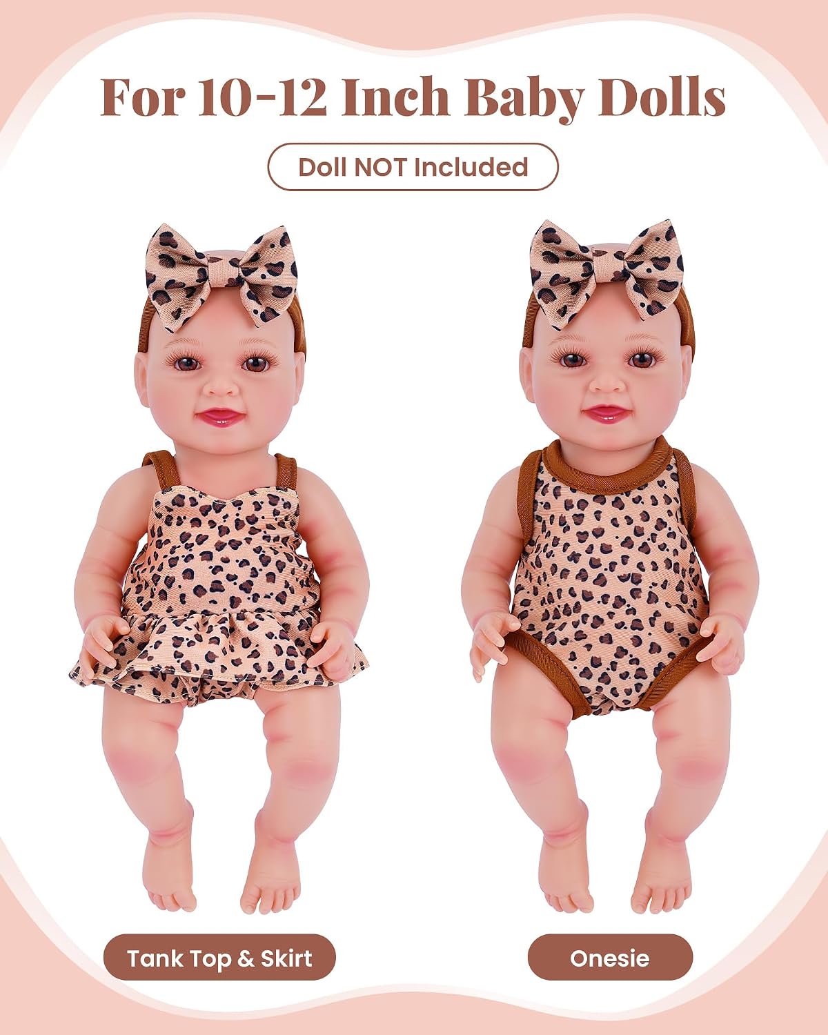 BABESIDE 13 piece baby doll clothes and accessories set with feeding set and leopard print bag - view 2