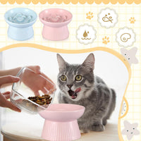 Layhit 2 Pack Raised Slow Feeder Cat Bowls Ceramic Elevated Cat Food - Blue, Pink - image 4