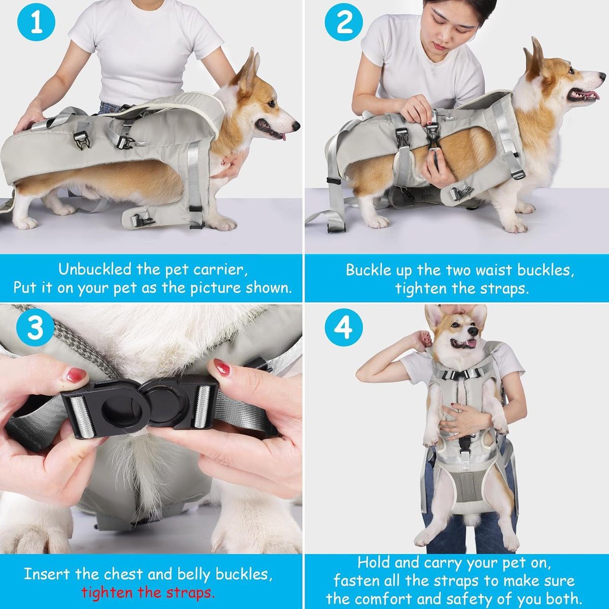 Pet Front Dog Carrier Backpacks, Adjustable Pet Backpack - Grey / Medium - image 4
