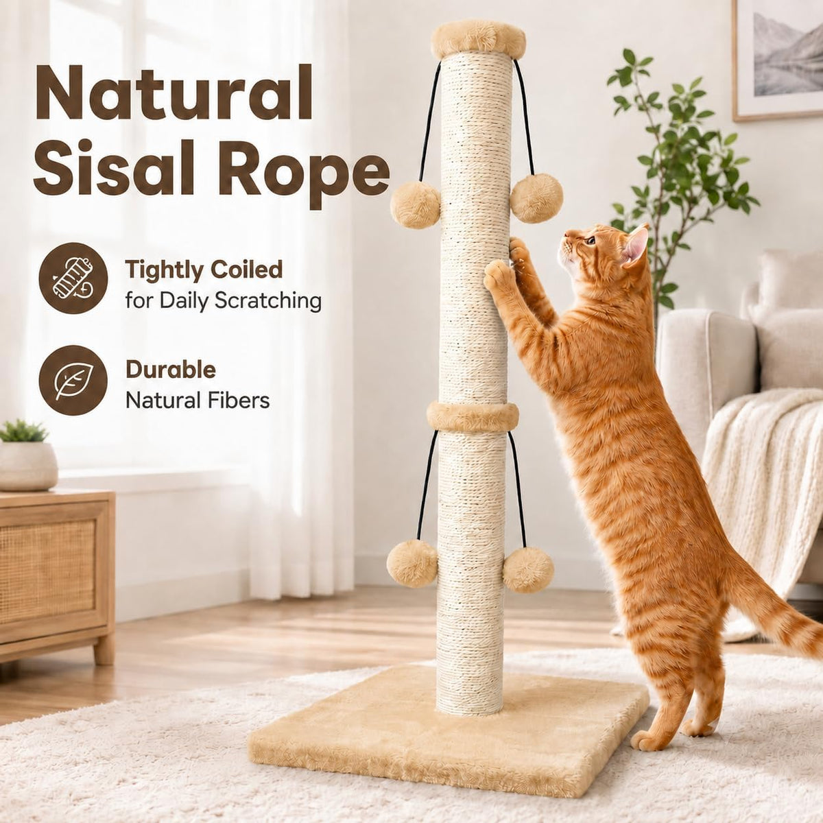 Dimaka 29in Cat Scratching Post - Light Brown / 29 inches for All Cats - image 3