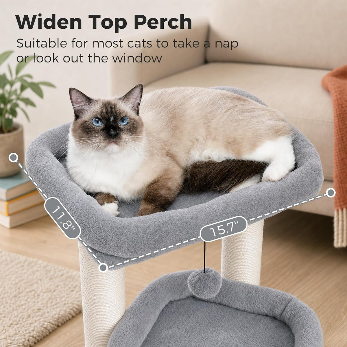 PEQULTI Small Cat Tree Tower for Indoor Cats - Grey / M(15.7"L x 15.7"W x 26.7"H) - image 2