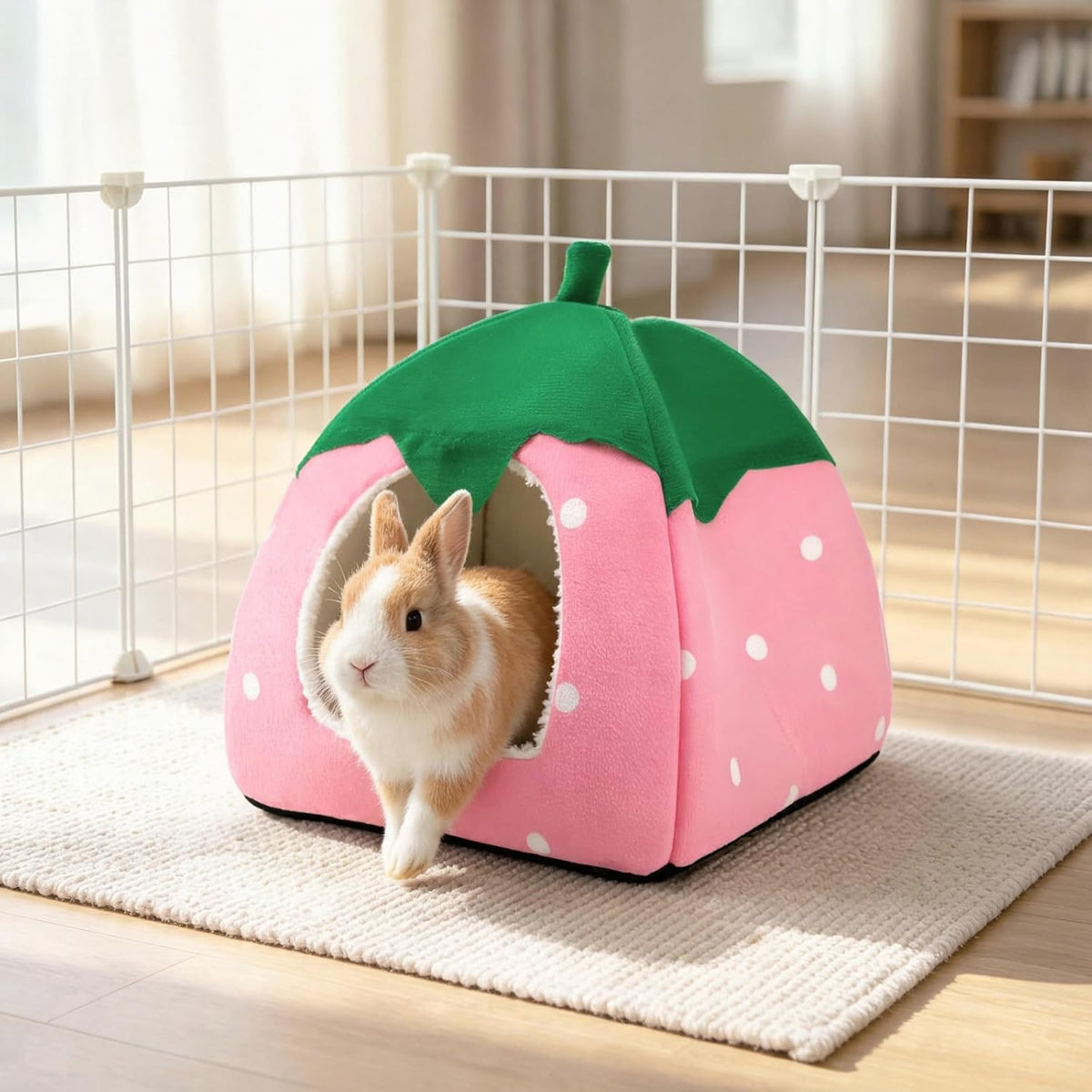 Guinea Pig Hideout Bed, Dwarf Rabbit House Cave – Daily Care for Small Pets - Pink - image 3