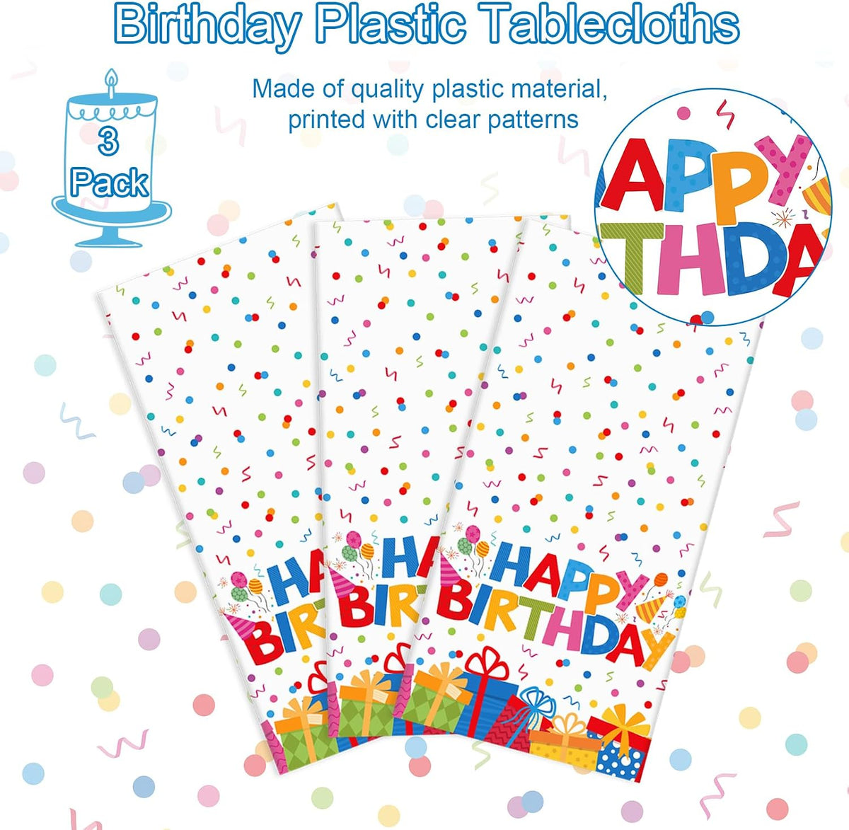 3 Pack Plastic Birthday Tablecloth - Happy Birthday - image 3