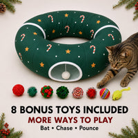LUCKITTY Christmas cat tunnel bed with hanging ball and star pattern - view 4