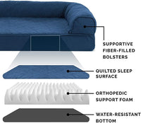 Furhaven Orthopedic Dog Bed for Large/Medium Dogs w/ Removable Bolsters & Washable Cover, For Dogs Up to 55 lbs - Quilted Sofa - Navy (Blue), Large
