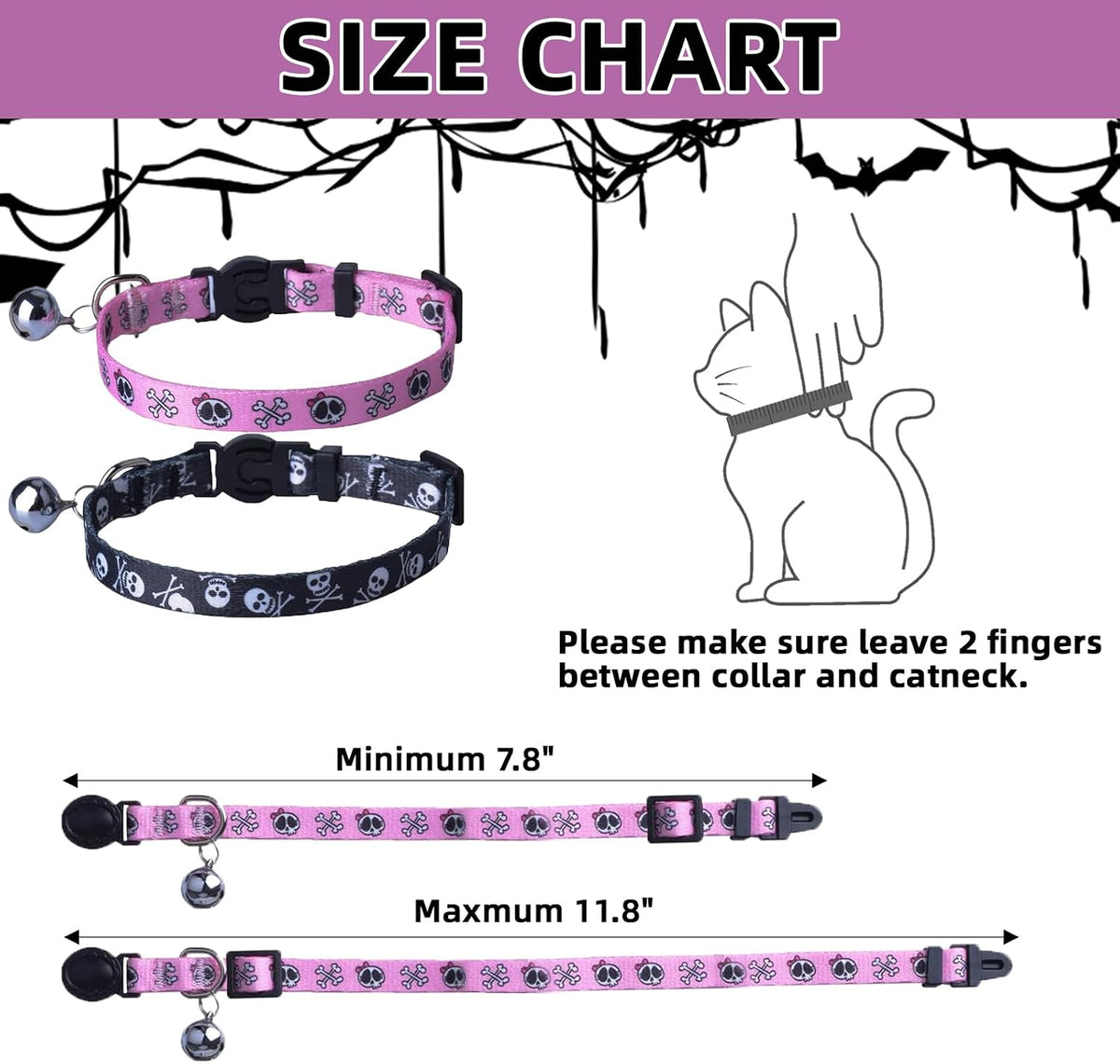 PUPTECK Halloween Cat Collar Breakaway with Bells, Kitten Outfit – Essentials for Cats - Black&Purple / NECK (7.87"-11.8") - image 3