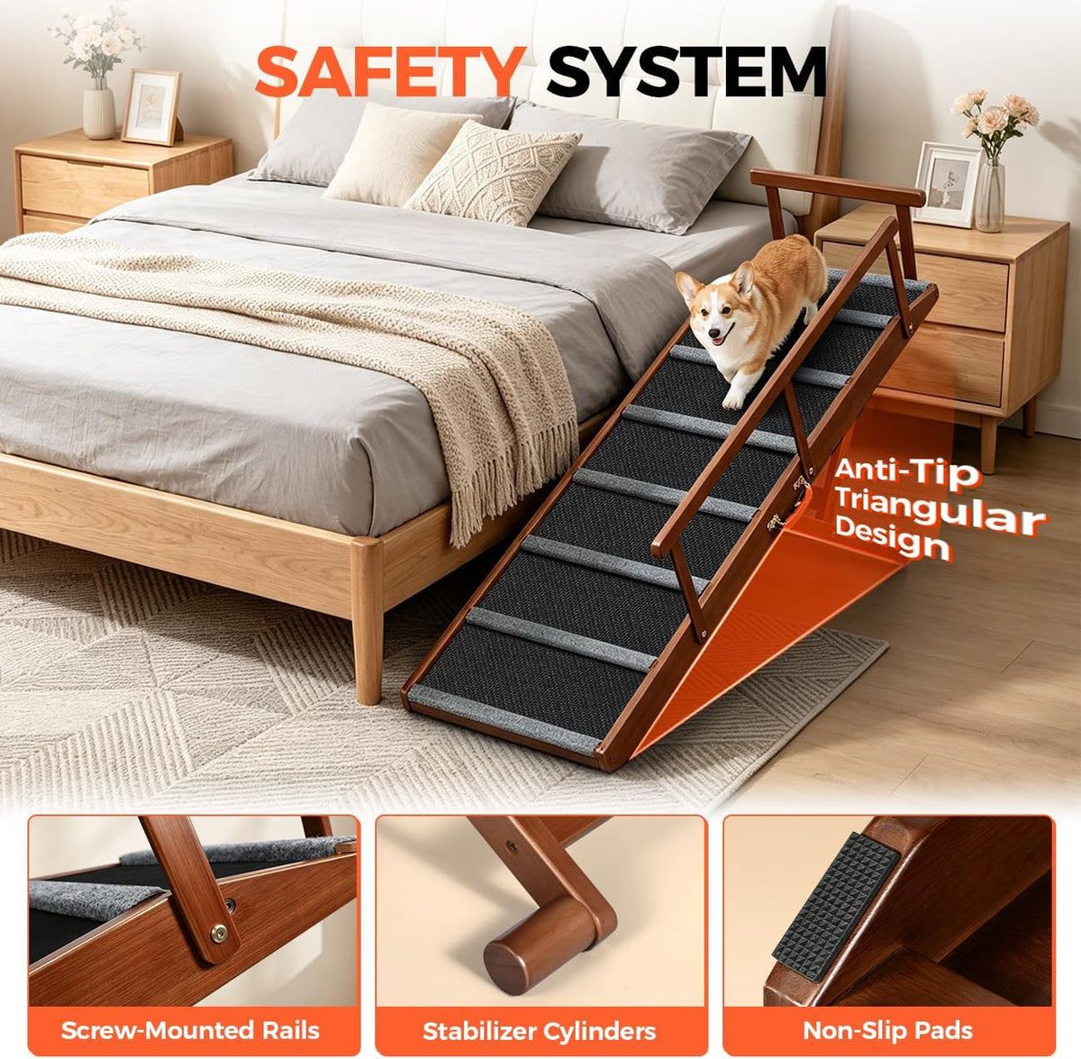 Dog Ramp for Bed, Extra Wide 17’’ - Walnut / Extra Large - image 4