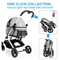 Pet Stroller for Medium Small Dog & Cat, Foldable Lightweight Dog Stroller with Storage Basket Pet Travel Carriage with Safety Leashes, 4 Wheel, Gray