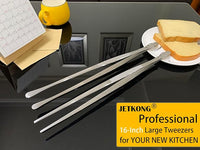 JETKONG 2 Pcs 16-Inch Kitchen Tweezers Extra Long Tweezer Tongs, Heavy Duty Stainless Steel Cooking Tweezers (Silver)