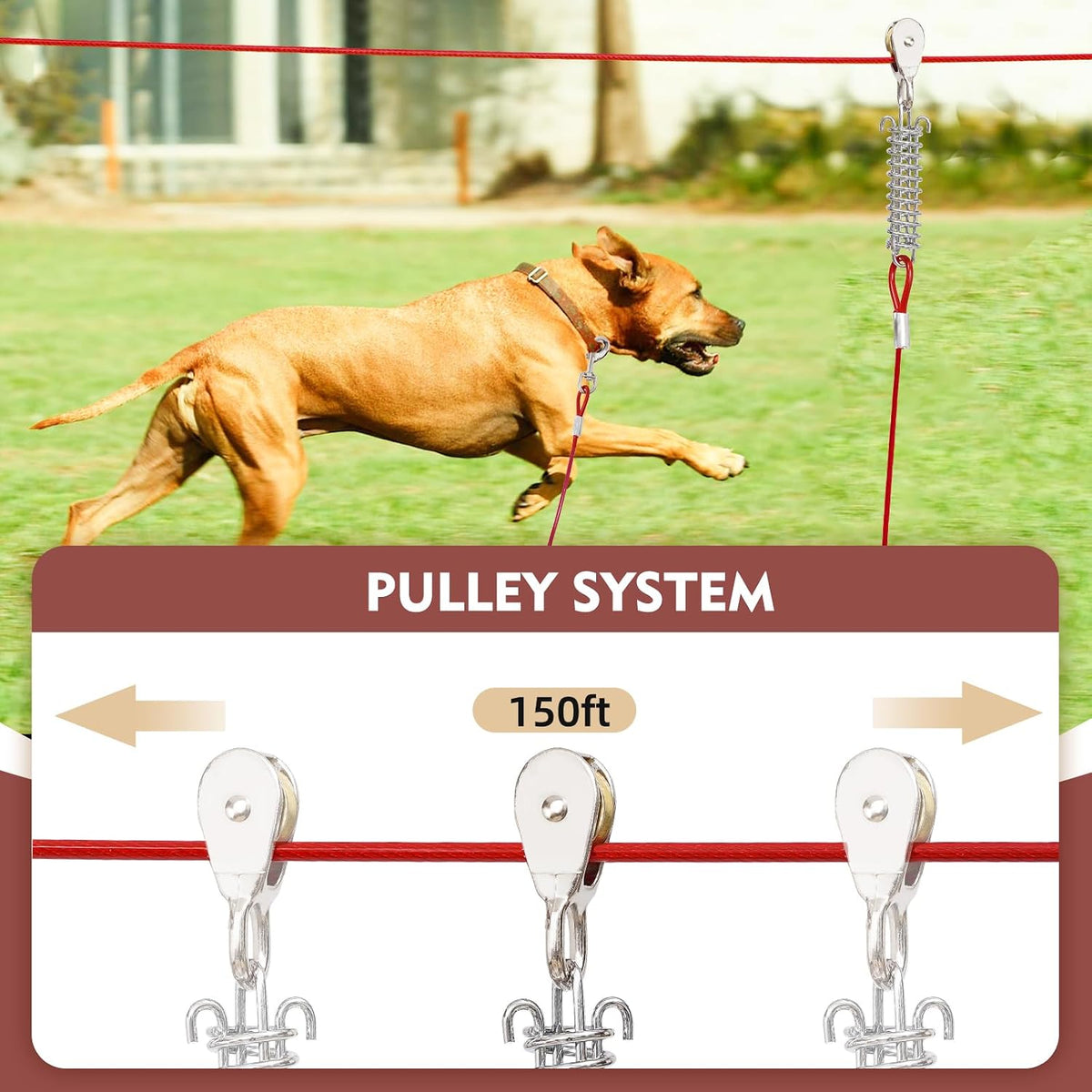 Dog Runner for Yard, Outdoor Dog Run - Red / 150FT+10FT - image 3