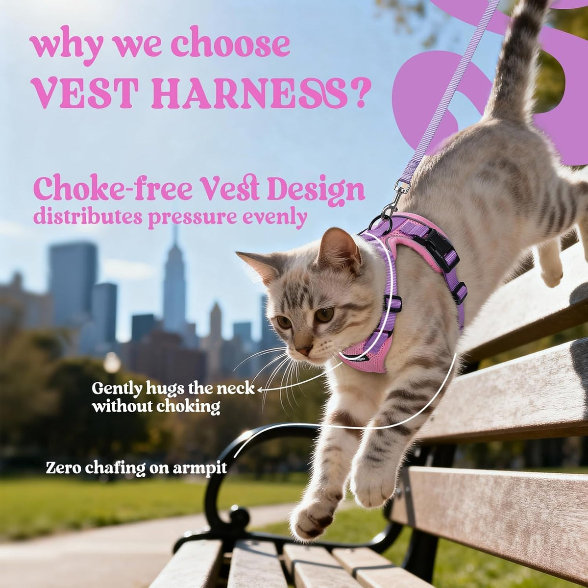 rabbitgoo Cat Harness and Leash Set, Escape Proof Vest - Xs / Pink & Light Purple - image 2