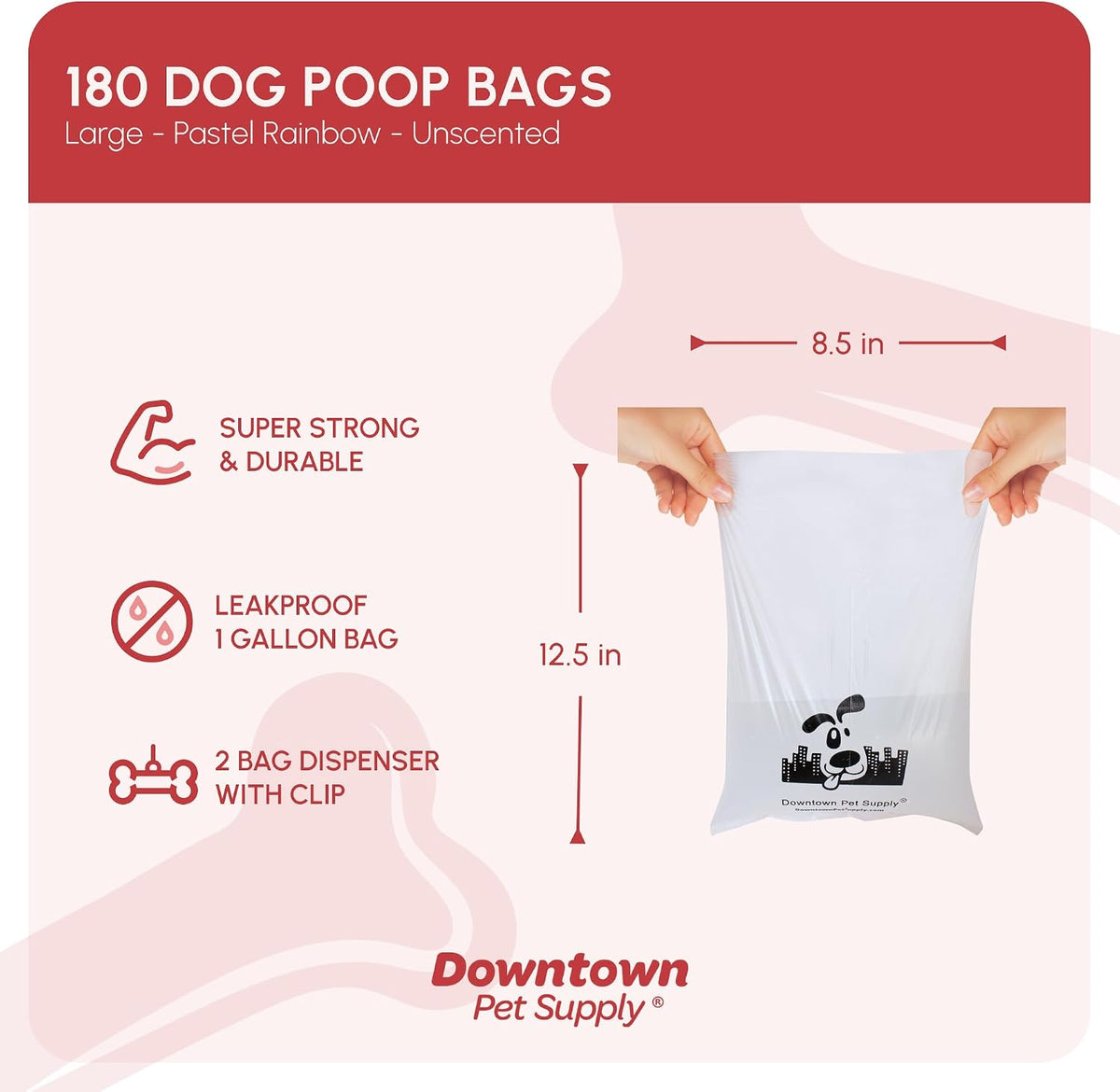 Downtown Pet Supply Poop Bags for Dogs with Dispenser - 180 Count (Pack of 1) / No Scent - image 2