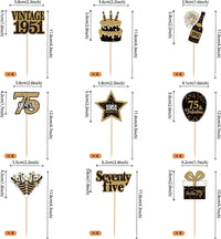 36PCS Happy 80th Birthday Cupcake Toppers Double Sided Black Gold - Vintage / 75th - image 2