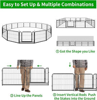 Dog Playpen Outdoor Extra Wide 16 Piece Panels Heavy Duty Dog Fence 24" Height Anti-Rust with Doors Portable for RV Camping Yard, Total 29FT, 68 Sq.ft, Snowy Black