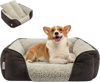 Miguel Washable Dog & Cat Bed with Removable Cushion for Medium & Small Dogs, Easy to Wash Pet Sofa Bed with Side Bolster, Anti-Slip Bottom, Brown, 30 Inch Rectangle