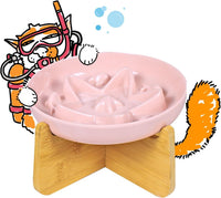 2 Pcs Cat Slow Feeder Bowl - Pink with Stand / 6.2''
