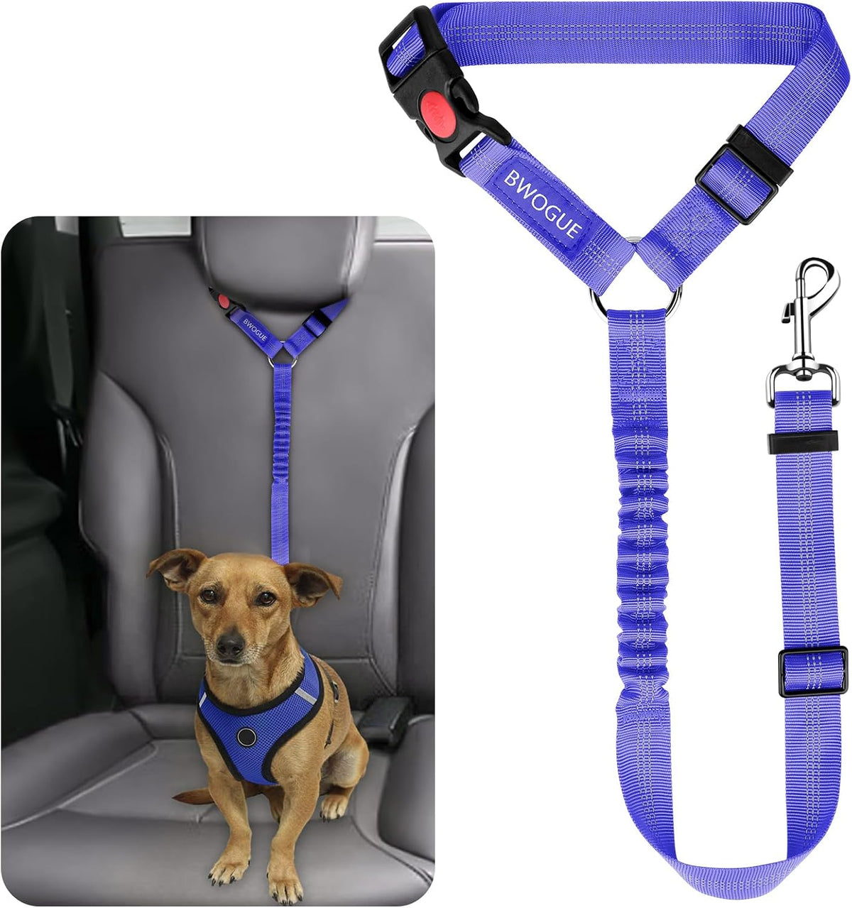 Dog Seat Belt for Car, Headrest Restraint Safety Lead, Dogs Cats – Essentials for Dogs - Purple / Elastic
