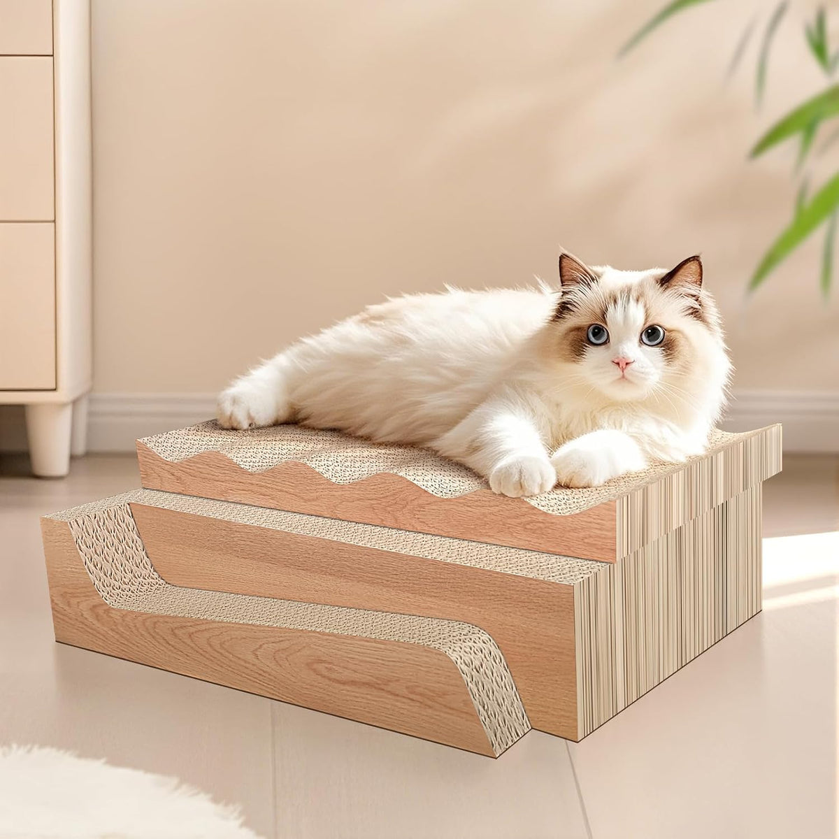 Cat Scratch Pad, 3 Packs Corrugated Cardboards Cat Scratcher Pads for Indoor Cats, Durable - wood(L) - image 2