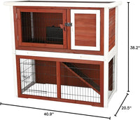 TRIXIE natura Outdoor Rabbit Hutch with Run - 2-Story Rabbit Cage with Non-Slip Ramp - Medium Elevated Small Animal House with Secure Playpen, Hinged Roof & Pull-Out Tray - in Auburn/White
