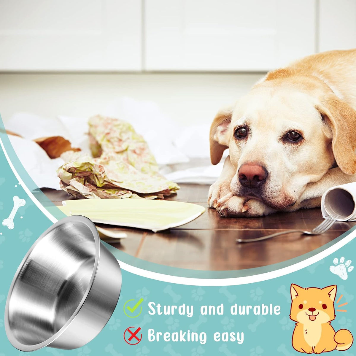 Yahenda 6 Pcs Stainless Steel Metal Dog Bowls Bulk Replacement Basic - 11 Inch - image 4
