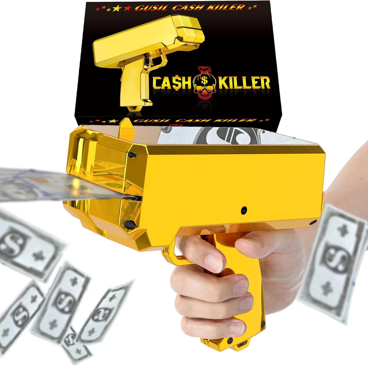 Gusil Money Gun Shooter Cash Cannon Bills Gun Make It Rain Toy Gun - Gold
