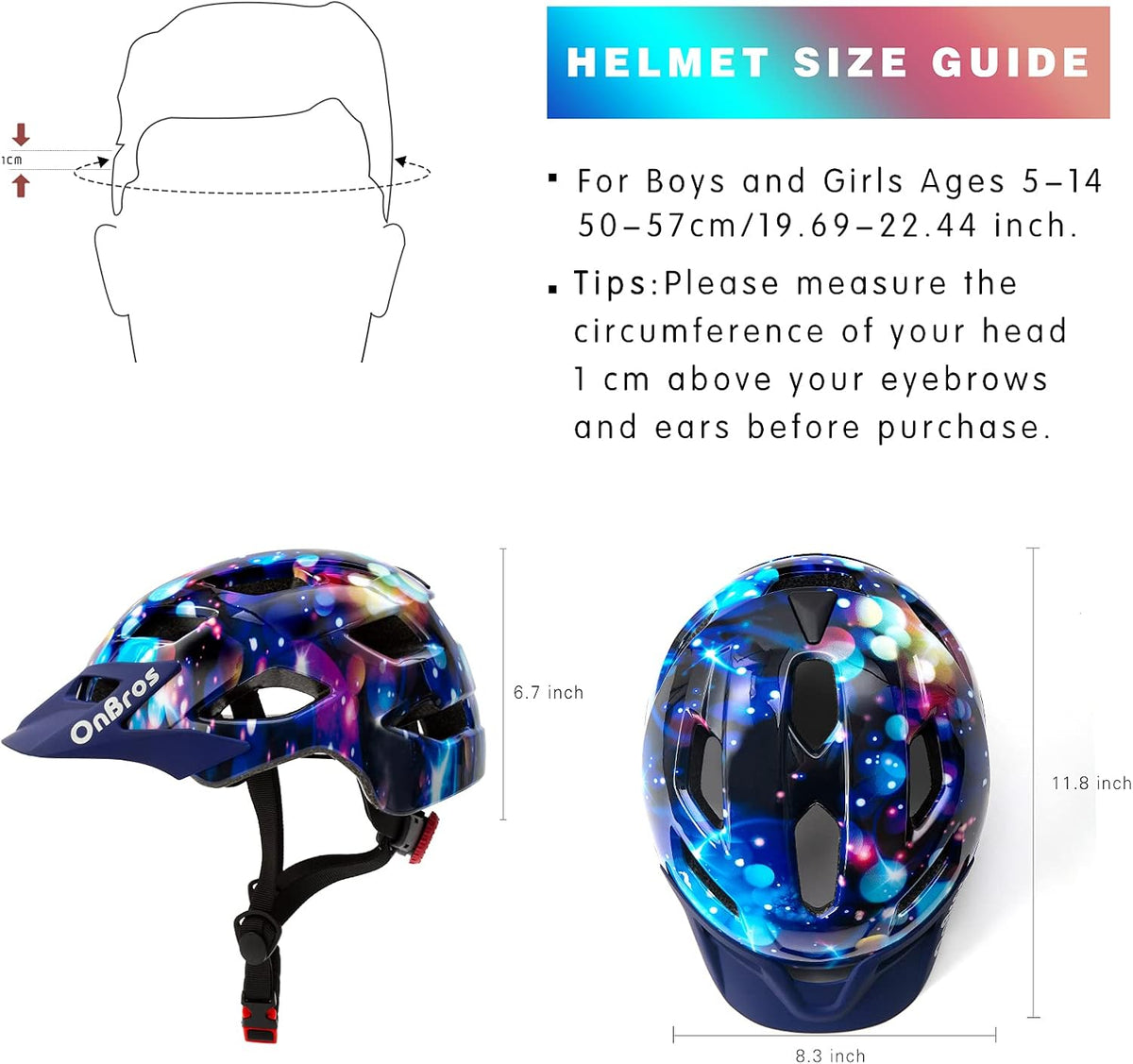 OnBros Kids Bike Helmet Boys Girls Youth Visor Adjustable 50-57CM – Fun for Kids & Family - A-StarBlue-recommend[HOT] - image 2