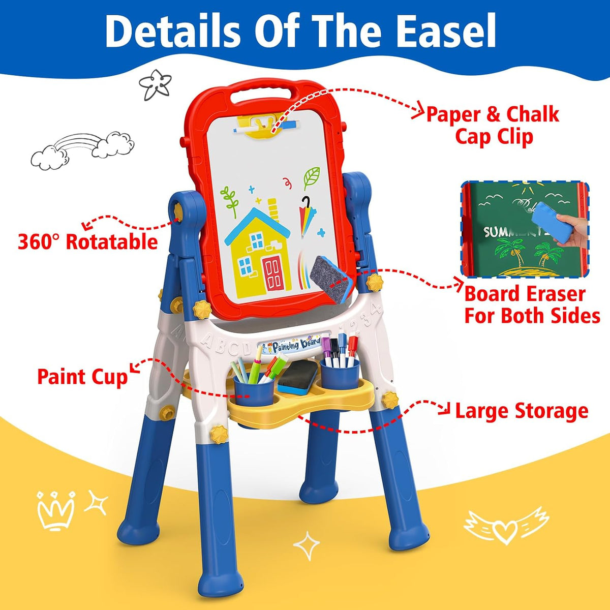 Easel for Kids Double-Sided Art Drawing Board Toys 3 4 Year Birthday - Blue - image 3
