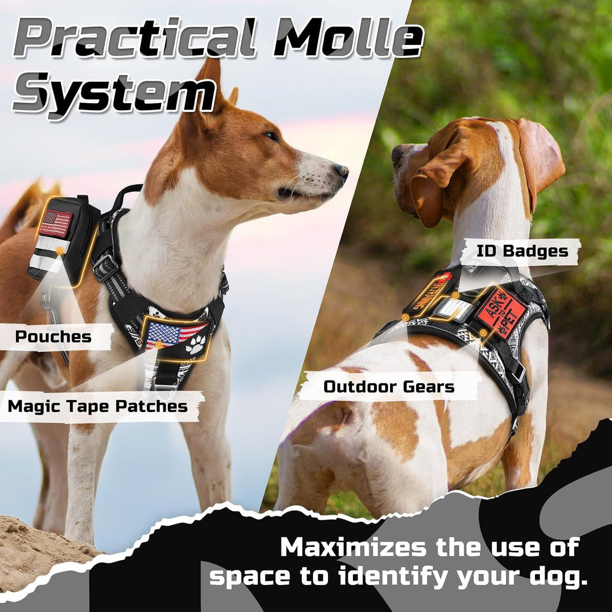 rabbitgoo Tactical Dog Harness for Large - B&W Geometric / Medium - image 4