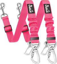 SlowTon Dog Seatbelt, 2 Pack Adjustable Heavy Duty Dog Safety Seat Belt – Essentials for Dogs - Fluorescent pink / Seatbelt Clip + Carabiner