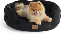 Bedsure Small Dog Bed Washable, Round Cat Beds for Indoor Cats - 25"L x 21"W x 8"Th / Black