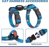 Cat Harness and Leash Set with Airtag Holder for Walking & Travelling - Green Print - image 3