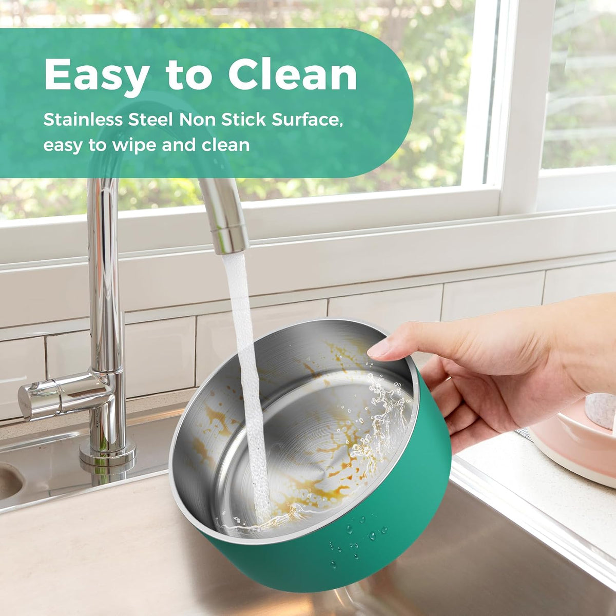 Dog Bowl, Stainless Stee Dog Water Bowl and Food Bowl - 64oz / Deep Green - image 2
