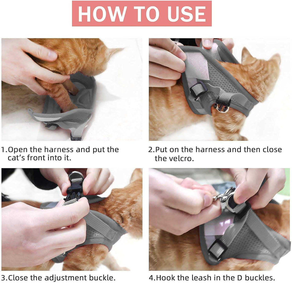 Cat Vest Harness and Leash Set - Pink-pattern / X-Small (Chest: 8"-9") - image 3