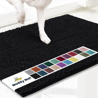 Muddy Mat® Original Dog Door Mat for Muddy Paws, Super Absorbent Microfiber, Non-Slip Washable Pet Rug, Quick Dry Chenille Entryway Carpet, Machine Washable Indoor Outdoor mat, Black 24"x96"