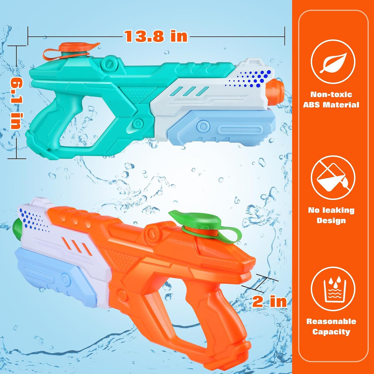 Quanquer 3 Pack Water Guns for Kids Adults - Blue Orange Cyan - image 3
