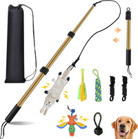 Flirt Pole for Dogs, Interactive Dog Toys Extendable Teaser Wand with Lure Chewing Toy, Chase - 40.5Inch Pole-Gold