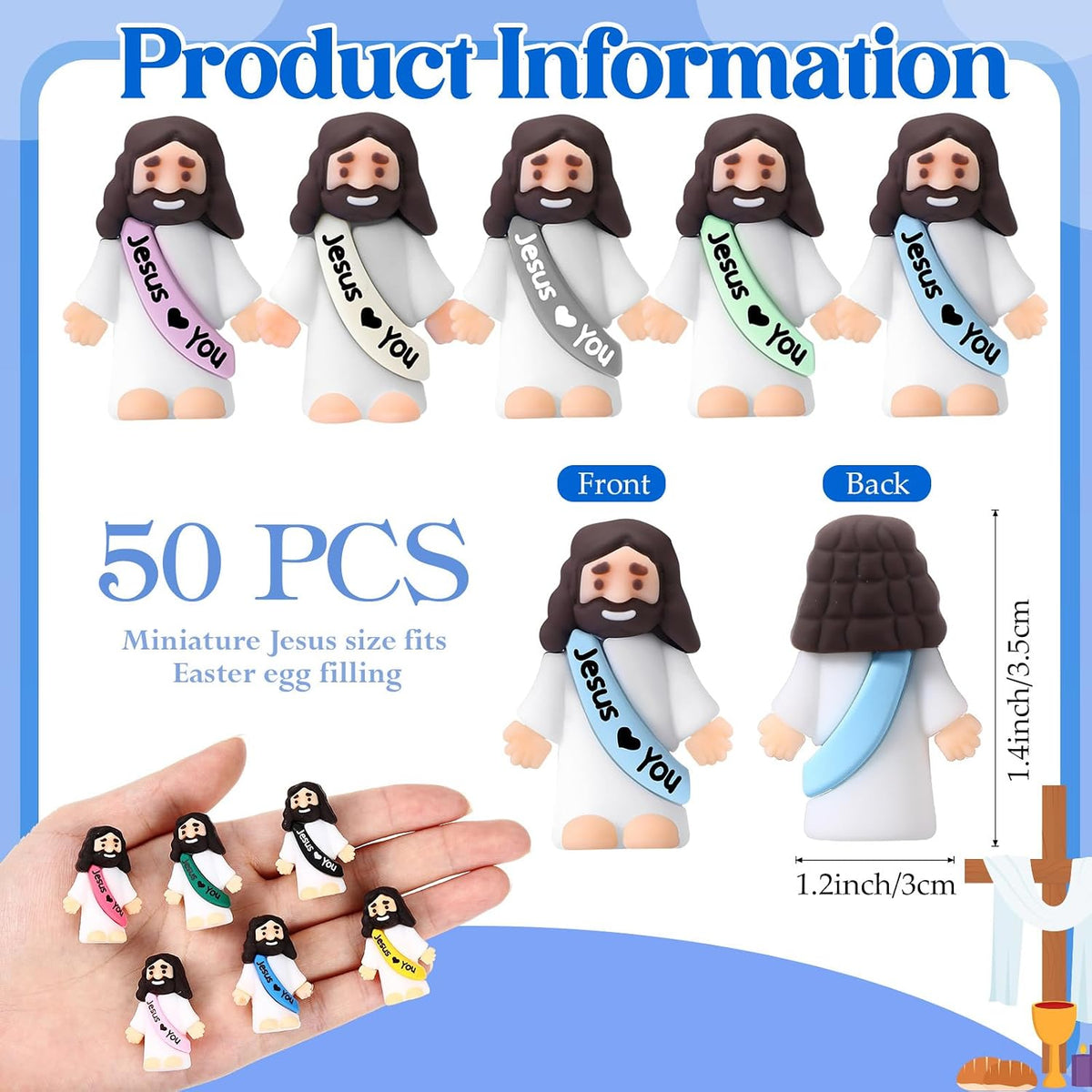 Bememo 50pcs Mini Jesus Loves You Religious Figures - Dazzling Colors - image 2