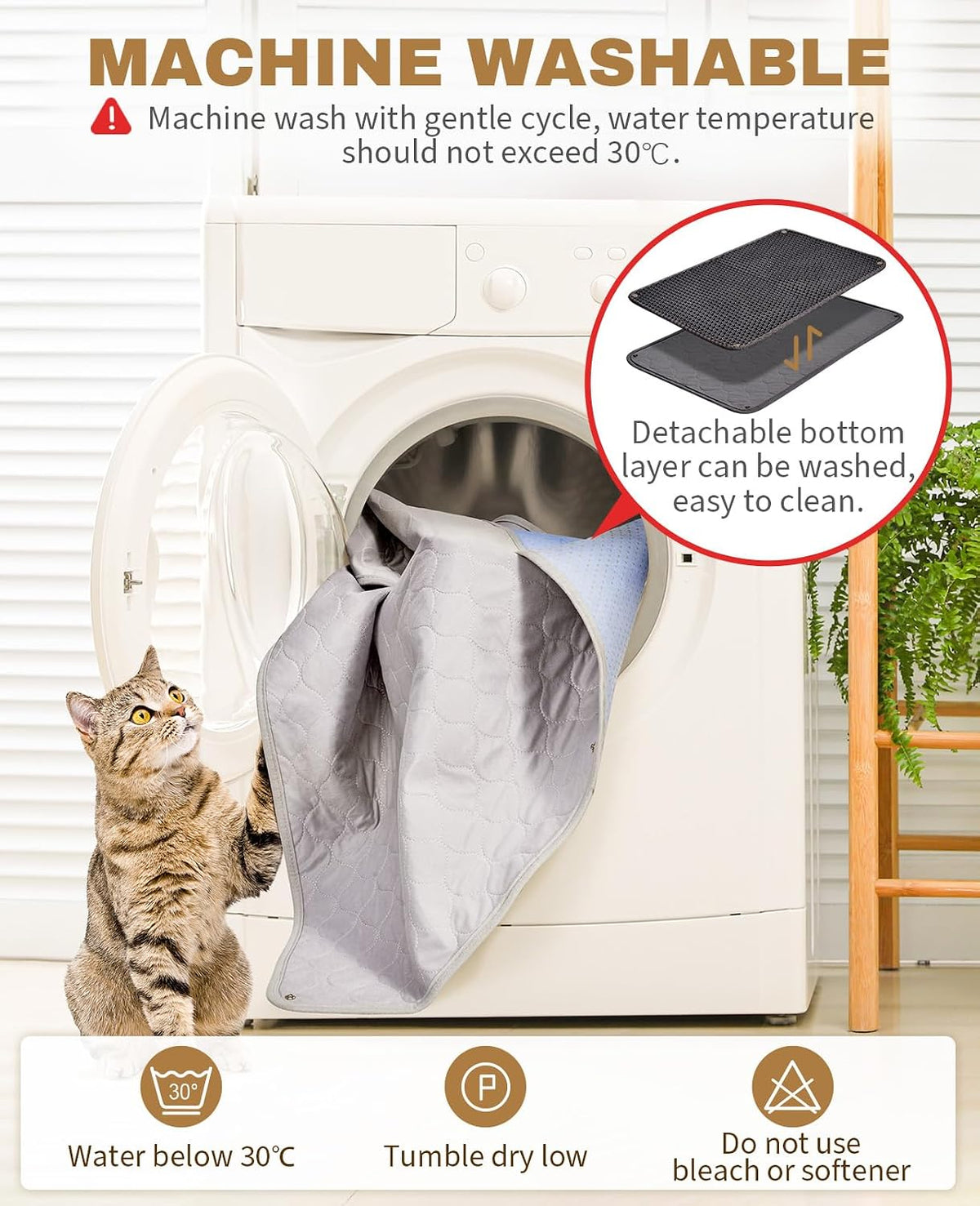 Fostanfly Cat Litter Mat, Machine Washable - Black - image 3