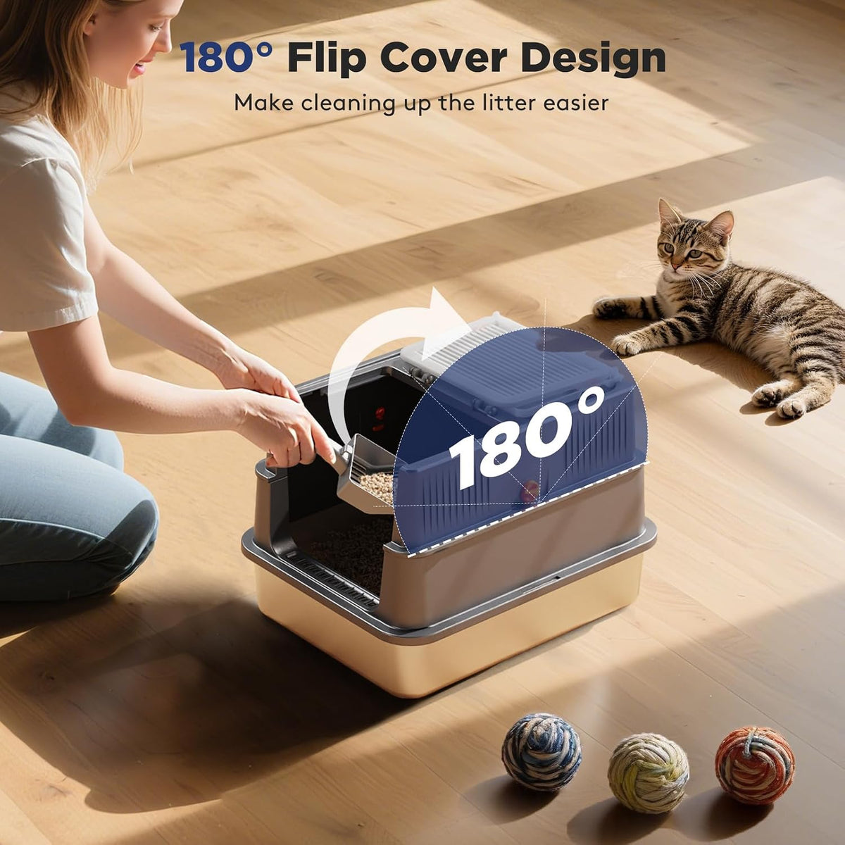 FURTIME Stainless Steel Litter Box with Lid - Small / Grey - image 3