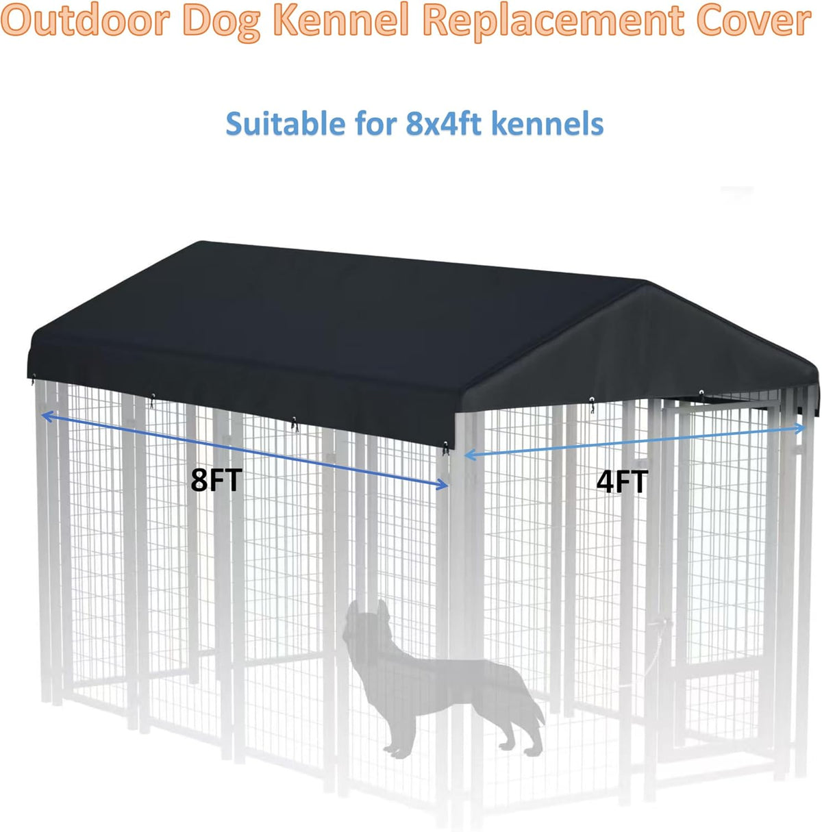 Outdoor Dog Kennel Cover 10' x 10' Replaceable Top Cover - Black / 8' x 4' - image 2
