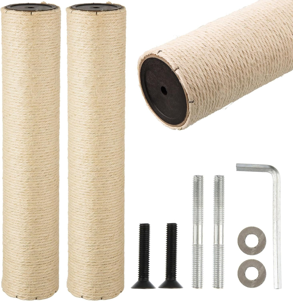 Cat scratching post replacement set with 2 sisal poles, M8 screws and Allen key