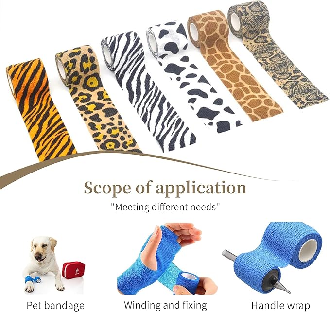 Pet Bandage 6 Rolls, Adhesive Bandage, Self Adhesive Bandage, First Aid Adhesive Gauze, for Horses, Dogs,Cats, Birds, Animals (Animals, 2 Inch (Pack of 6))