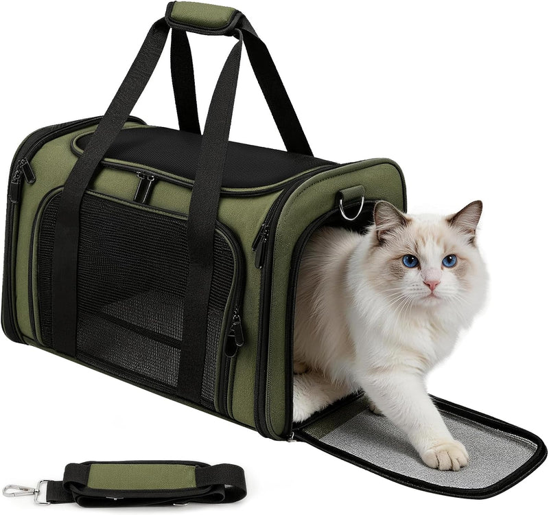 Cat Carrier Soft, Dog Carriers for Small Dog/Large Cat – Essentials for Cats - Green / 17.0"L x 11.0"W x 11.0"H