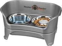 Neater Feeder Express Mess Proof Dog Bowls Elevated for Small Breeds - Medium to Large w/ Metal Slow Feed Bowl / Gunmetal Grey