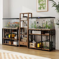 Reinforced 40-50 Gallon Aquarium Stand with Power Outlet | Ultra-Stable 750LBS Capacity Metal Fish Tank Stand for Reptile/Aquatic Setups, 5-Tier Adjustable 37"x19" Steel Shelving System