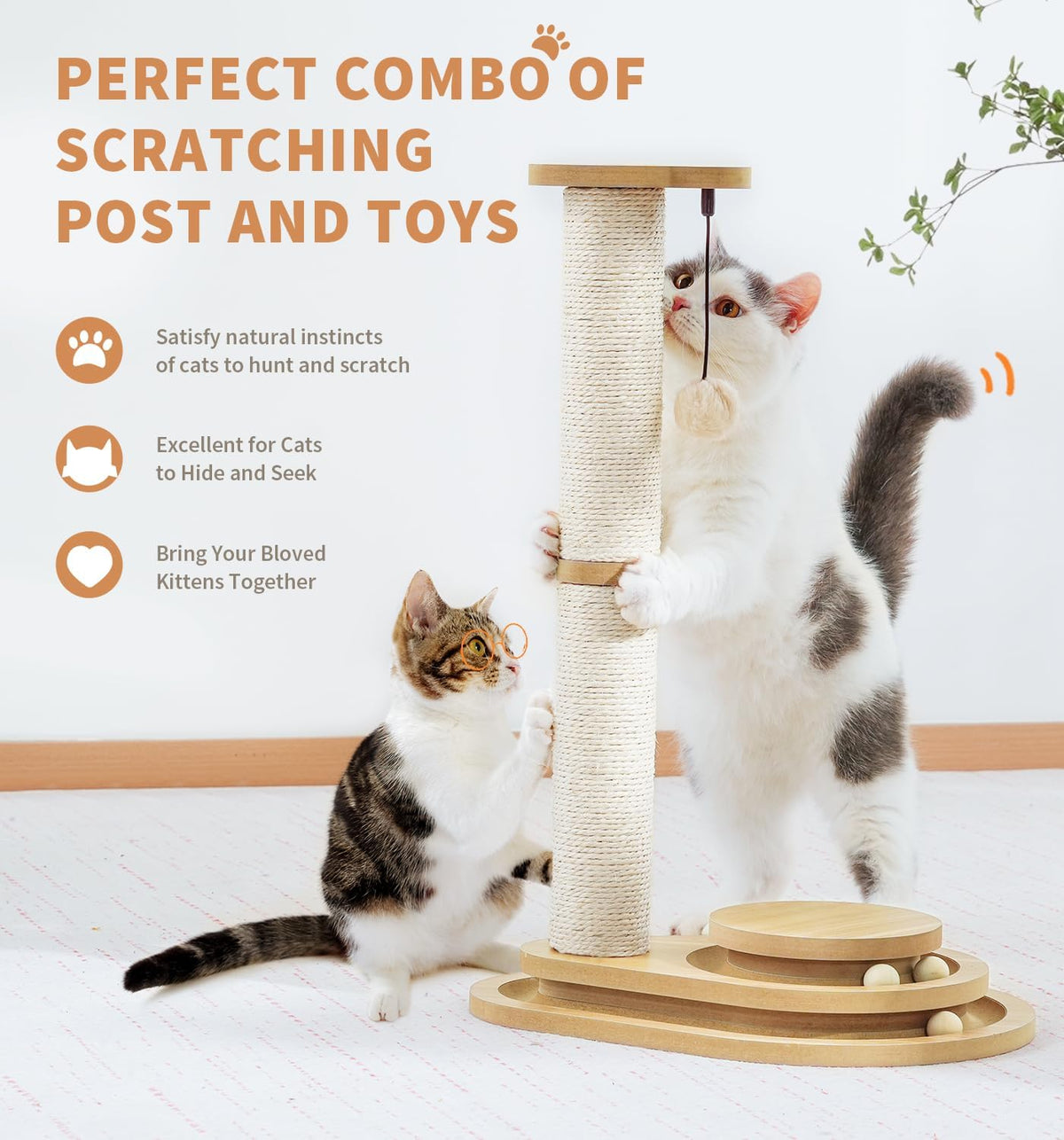 Made4Pets Kitten Toy Scratching Post for Indoor Cats with Ball Track – Essentials for Cats - 23.4"H - image 2