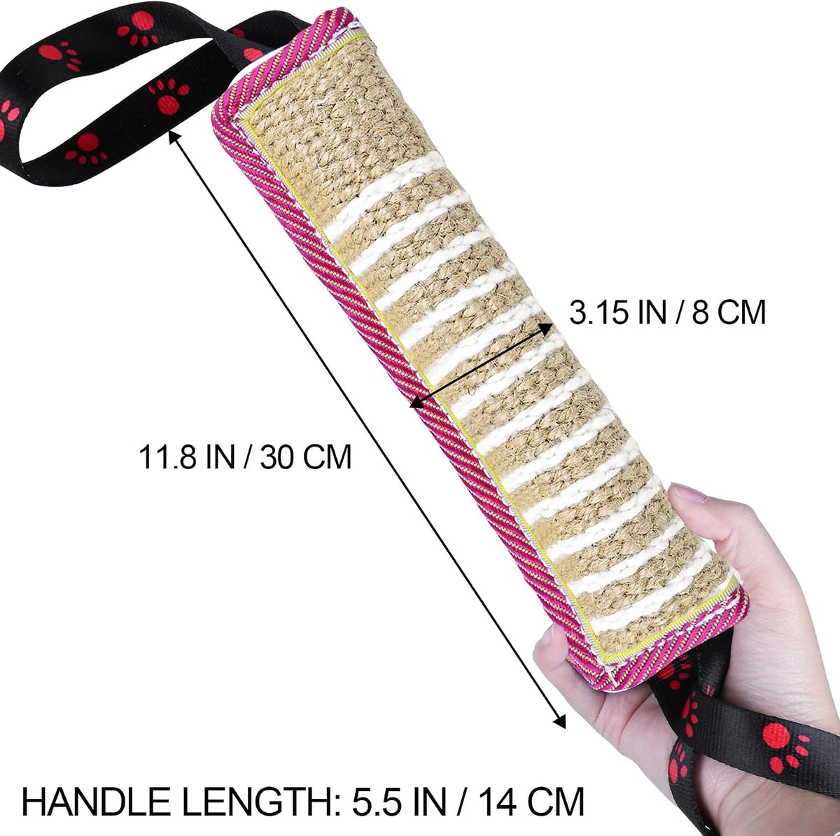 Dog Tug Toy, Dog Bite Jute Pillow Pull Toy with 2 Strong Handles - Pink & Yellow / Footprint - image 2