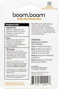 BoomBoom Nasal Stick | Vapor Flow Technology | Cool Refreshing Sensation | Natural Mood Boost | Simple Ingredients | Essential Oils + Menthol Inhaler (Tropical)