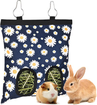 Upgraded Rabbits Hay Feeder Bag for Bunny, Guinea Pigs - Blue Daisy