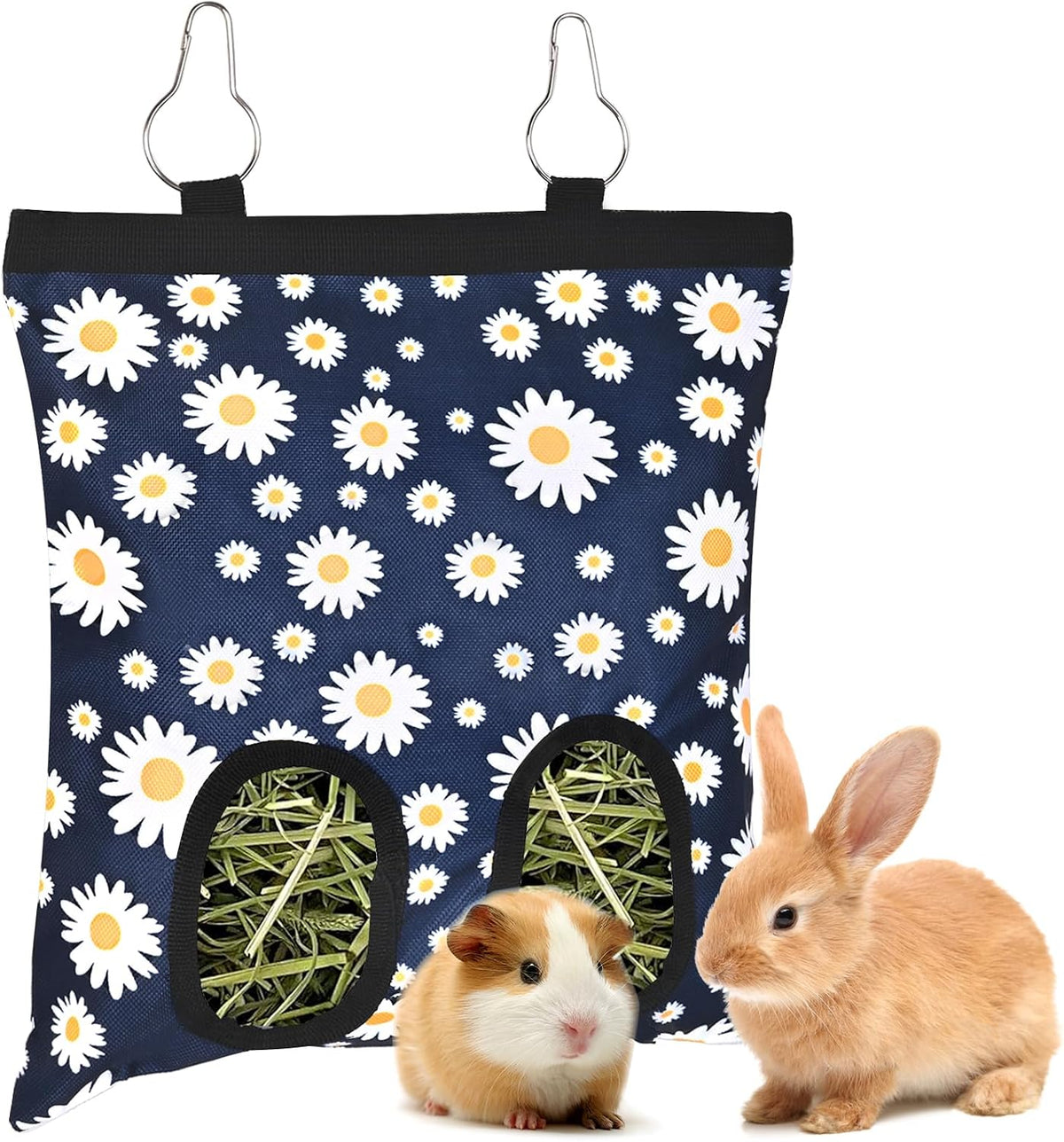 Upgraded Rabbits Hay Feeder Bag for Bunny, Guinea Pigs - Blue Daisy